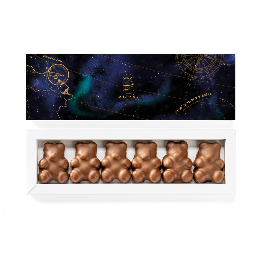 Coffret de 6 Oursons Guimauves Vanille (Lait / Noir / Mixte)