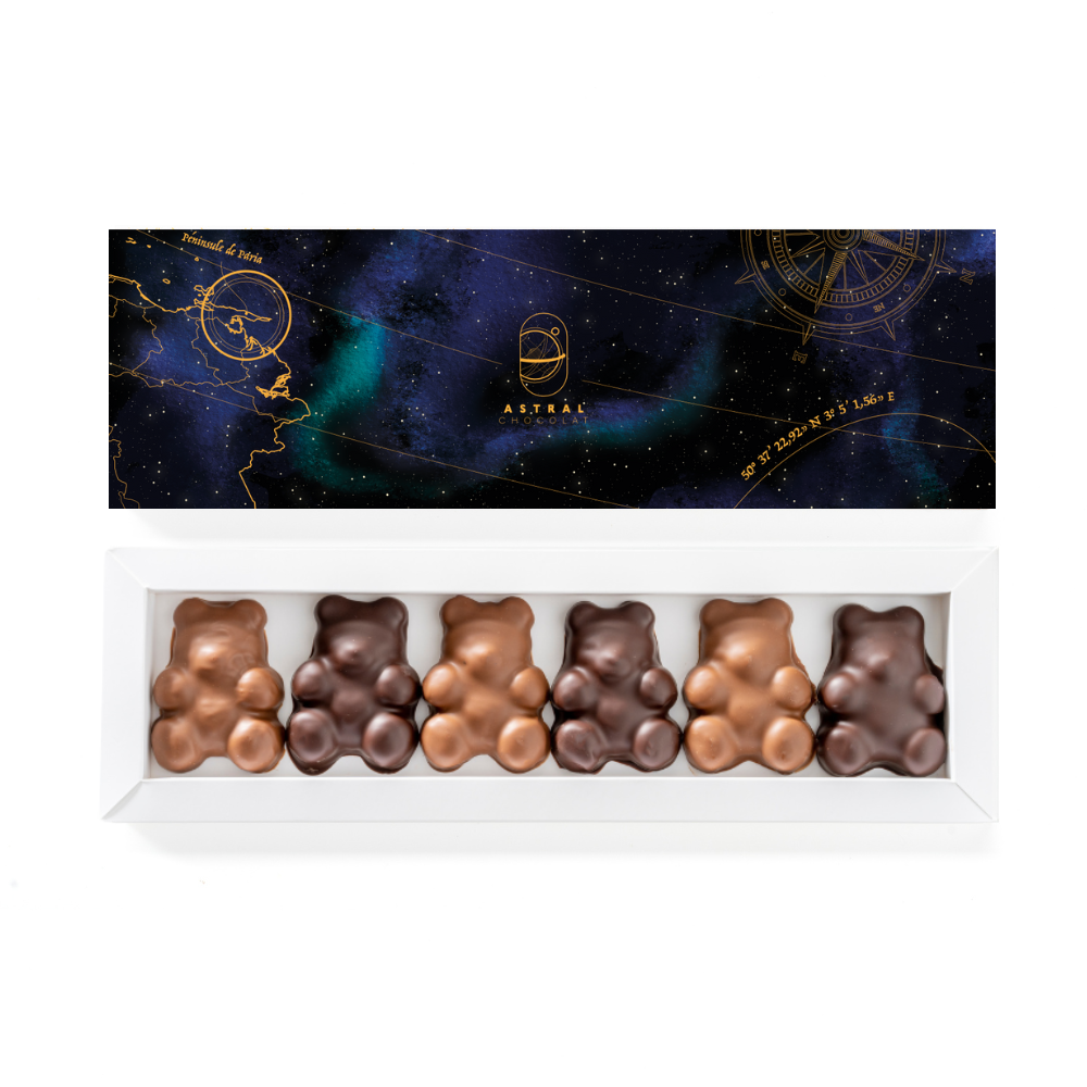 Coffret de 6 Oursons Guimauves Vanille (Lait / Noir / Mixte)