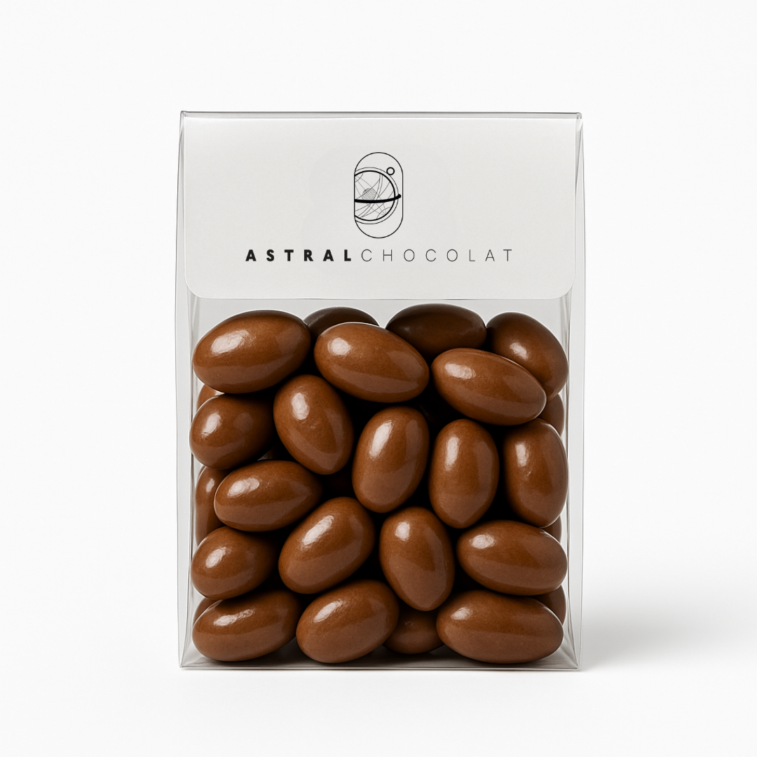 Amandes enrobées de Chocolat au lait & Caramel à la pointe de Fleur de Sel