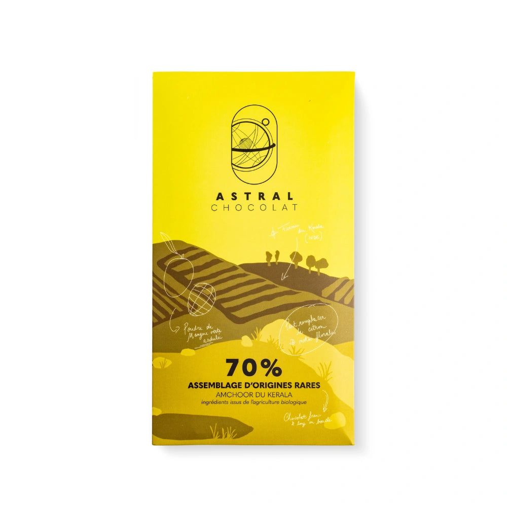 Chocolat noir 70%, amchoor du Kerala, chocolat inde, épices, chocolat épices, chocolat aphrodisiaque, chocolat à offrir, astral chocolat