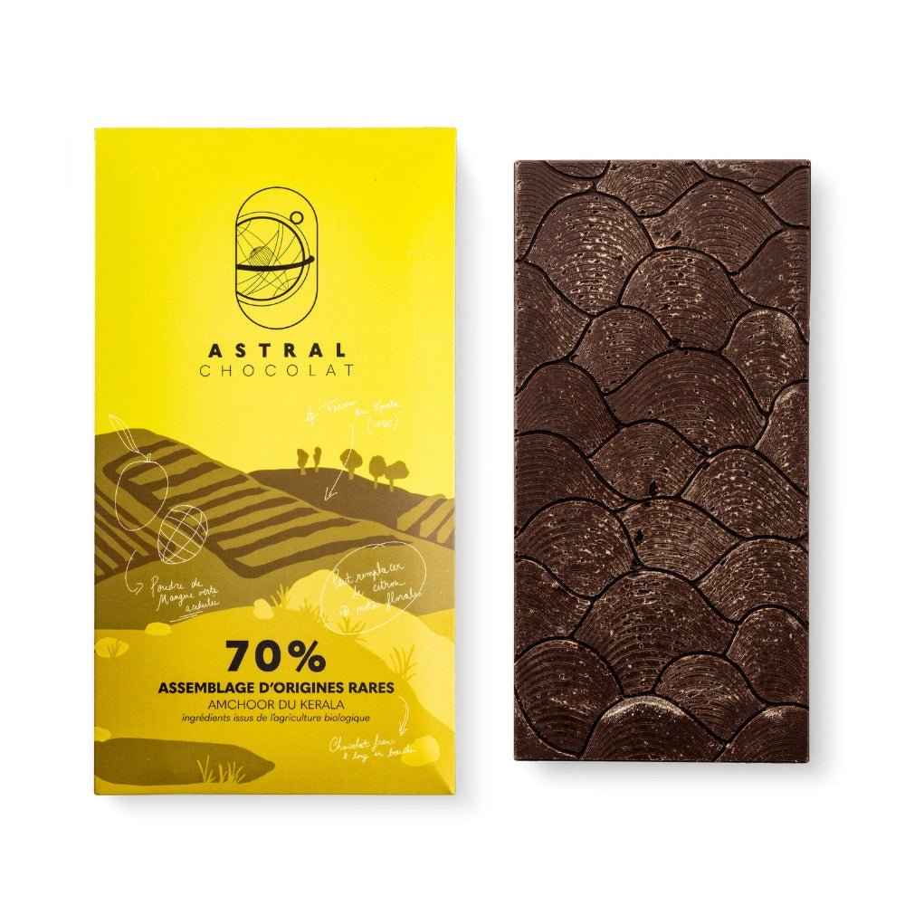 Chocolat noir 70%, amchoor du Kerala,  chocolat inde, épices, chocolat épices, chocolat aphrodisiaque, chocolat à offrir, astral chocolat