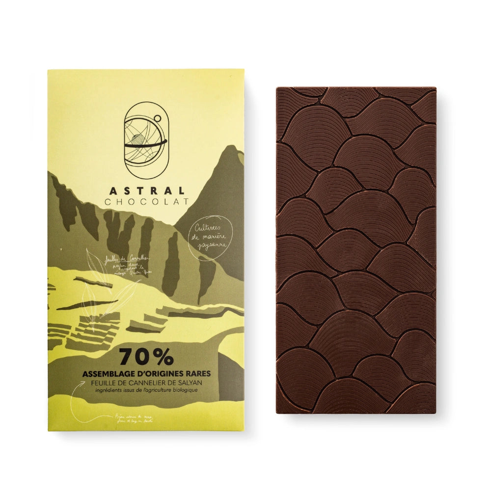 Chocolat noir 70%, feuille de cannelier, épices, chocolat épices, chocolat aphrodisiaque, chocolat à offrir, astral chocolat