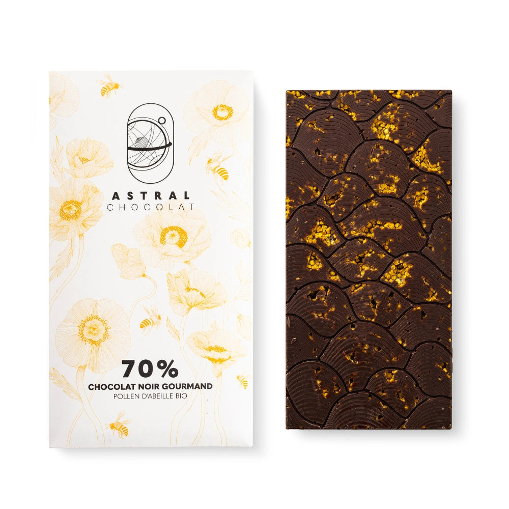 chocolat santé, chocolat noir pollen, pollen d'abeille d'abeille bio, chocolat noir miel, chocolat bio, pollen agriculture biologique, bienfaits du chocolat sur la santé